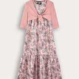 Ethnic print robe with cardigan - pink