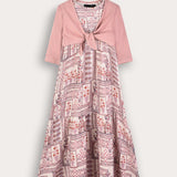 Ethnic print robe with cardigan - powder