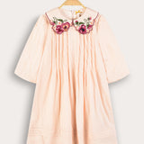 Pleated dress with a designed collar - peach