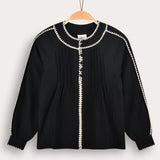חולצה עם עיטור שרוול ארוך - שחור | בנות | פסטל בלו | תמונה 1