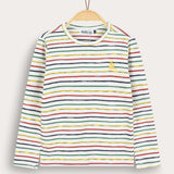 Striped girls' shirt with ship embroidery - blue