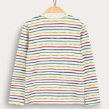 Striped girls' shirt with ship embroidery - blue