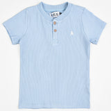 Ribbed short-sleeved top - light blue