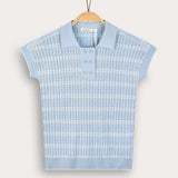 Braided knit shirt with collar - light blue 