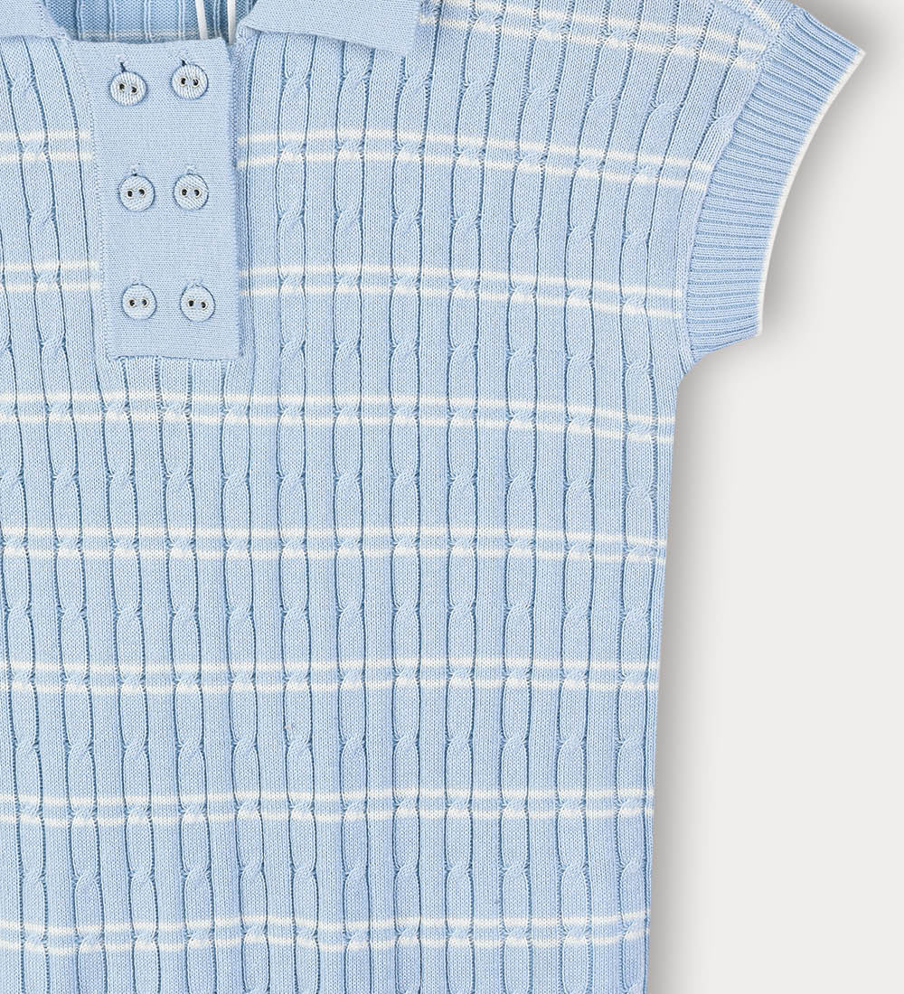 Braided knit shirt with collar - light blue 