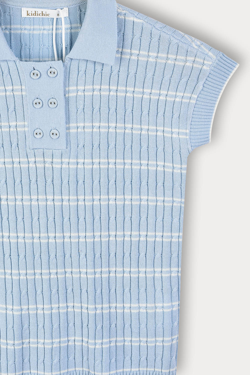 Braided knit shirt with collar - light blue 