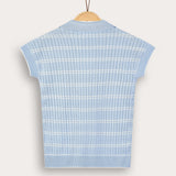 Braided knit shirt with collar - light blue 