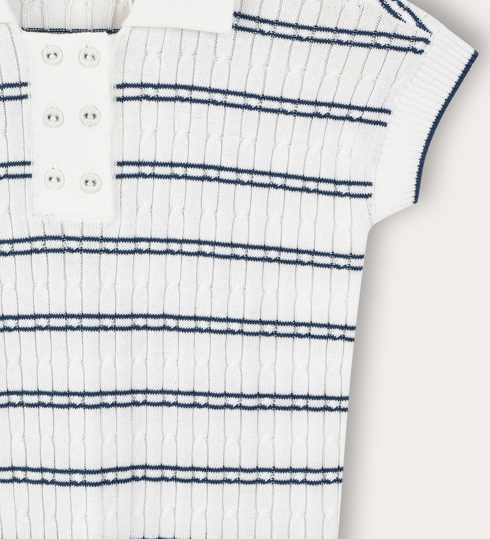 Braided knit shirt with collar - Navy 