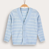 Cable Knit Cardigan with Buttons - Light Blue 