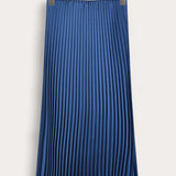 Satin pleated midi skirt - Blue
