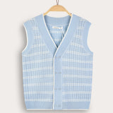 Cable Knit Cardigan with Buttons - Light Blue 