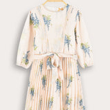 Chiffon Rib and Fleece Combination Dress - Blue