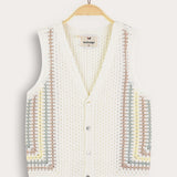 Retro Crochet Vest - Beige