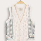 Retro Crochet Vest - Navy