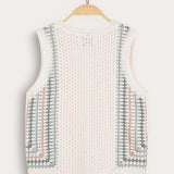 Retro Crochet Vest - Navy