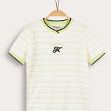 Striped shirt with V-neck - Lime