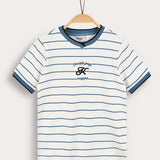 Striped shirt with V-neck - blue