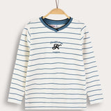 Striped shirt with V-neck - blue