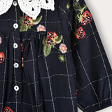 Crochet Collar Button Dress - Navy