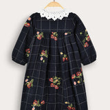 Crochet Collar Button Dress - Navy