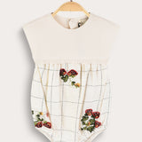 Checkered overalls with knit combination - cream