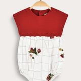 Plaid overalls combined with knitwear - red