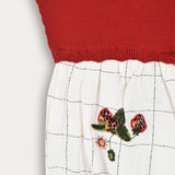 Plaid overalls combined with knitwear - red