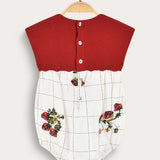 Plaid overalls combined with knitwear - red