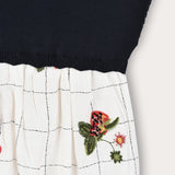 Plaid overalls combined with knitwear - Navy