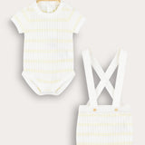 Baby set in braided knitwear with stripes - yellow