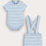 Baby set in braided knitwear with stripes - blue