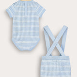 Baby set in braided knitwear with stripes - blue