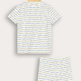 Striped baby set with ship embroidery - yellow
