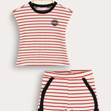Striped Baby Romper Set - Red 