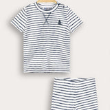 Striped baby set with ship embroidery - blue