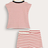 Striped Baby Romper Set - Red 