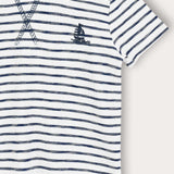 Striped baby set with ship embroidery - blue