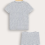 Striped baby set with ship embroidery - blue