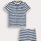 Striped baby set with ship embroidery - Navy