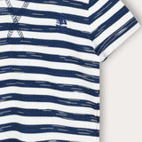Striped baby set with ship embroidery - Navy