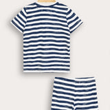 Striped baby set with ship embroidery - Navy