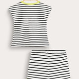 Striped Baby Romper Set - Black 
