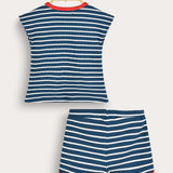 Striped Baby Romper Set - Blue 