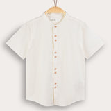 Double-breasted linen shirt - beige