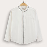 Button-down shirt with Chinese collar - black