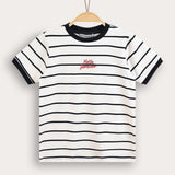 Striped T-shirt with embroidery - black