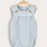 Baby overalls with collar and embroidery - blue
