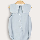 Baby overalls with collar and embroidery - blue