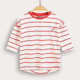 Striped shirt with hearts - red