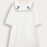 Dress with collar and embroidery - beige